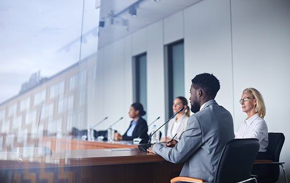 Legal professionals at a conference